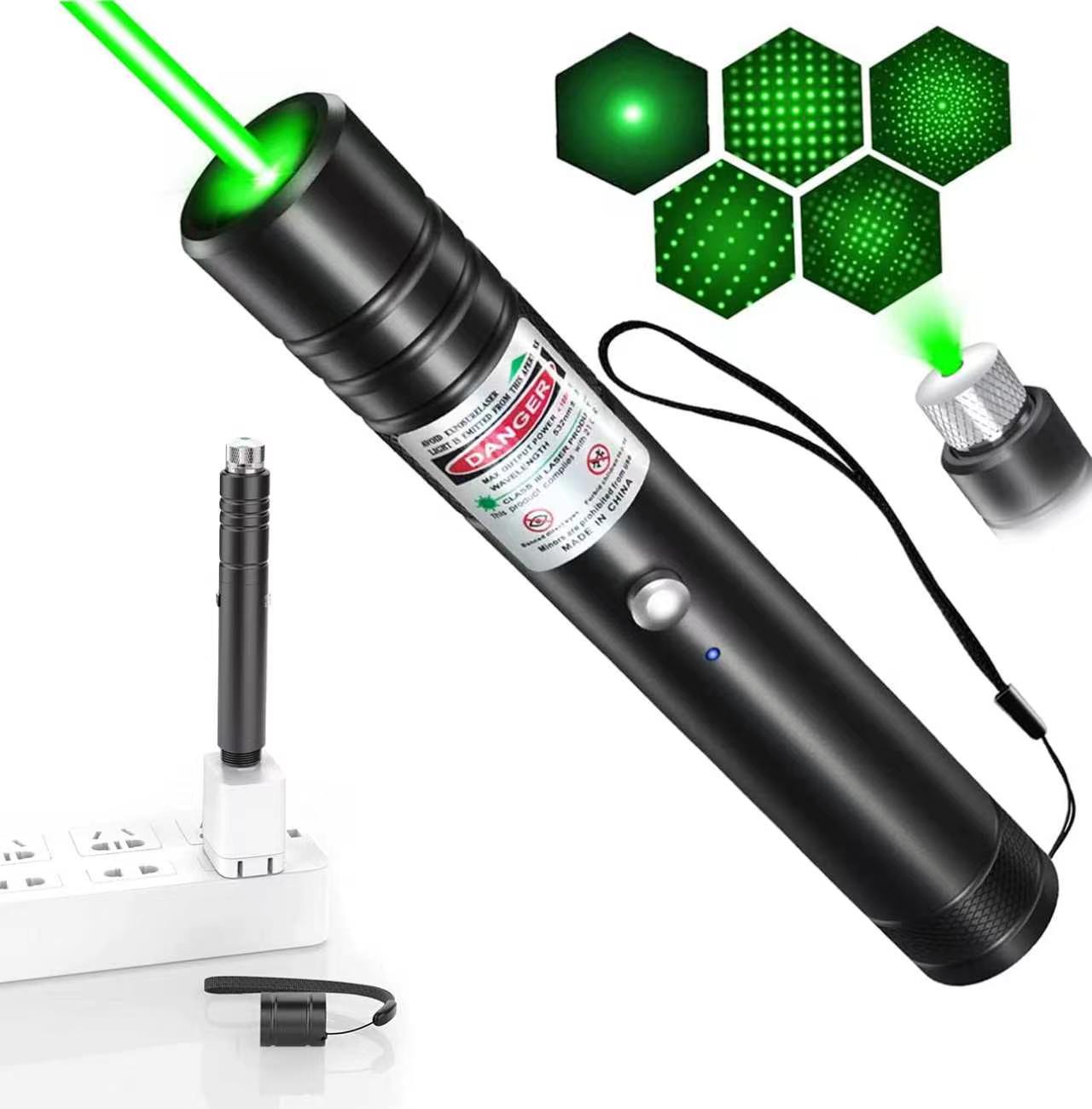 IVVTRYI Long Range High Power Tactical Green Beam Flashlight Laser Pointer rechargeableUSB Laser Pointer Cat Toys with Star Cap Adjustable Focus for Teaching Outdoor Hunting