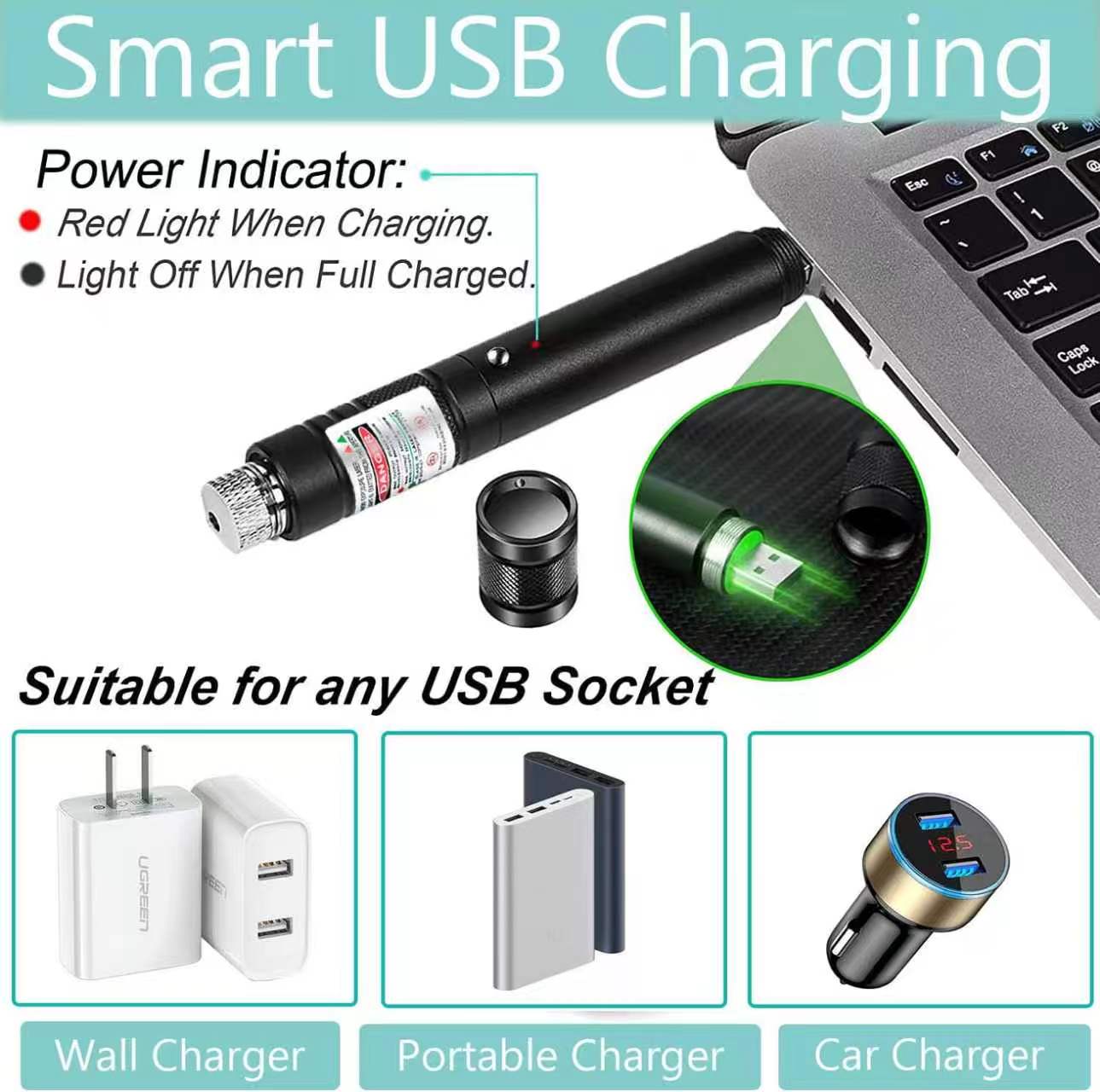 Green Laser Pointer Long-Range Laser Pointer High Power-Rechargeable Laser Pointer for Hiking, Presentations & Outdoor Use