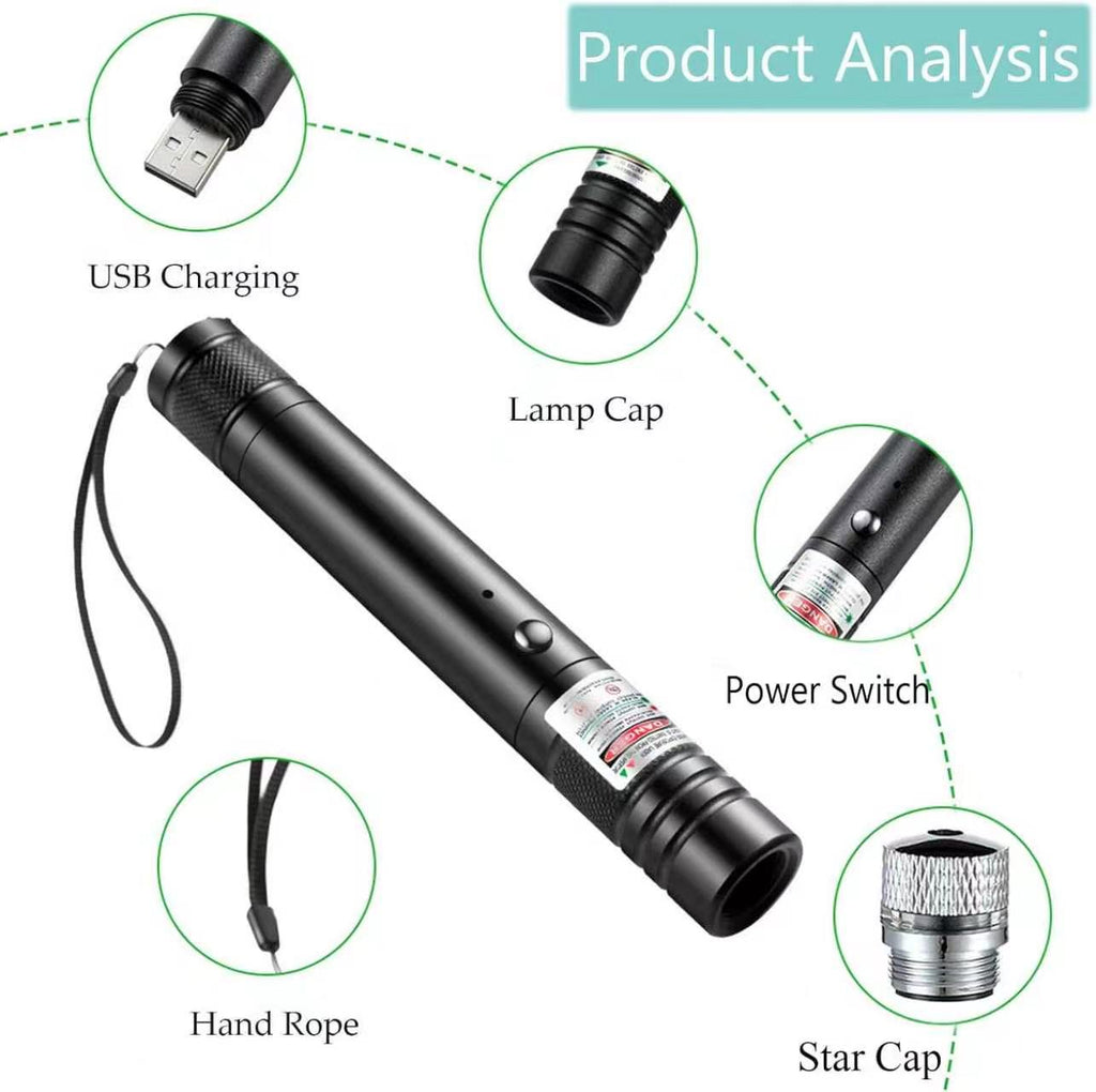 Green Laser Pointer Long-Range Laser Pointer High Power-Rechargeable Laser Pointer for Hiking, Presentations & Outdoor Use
